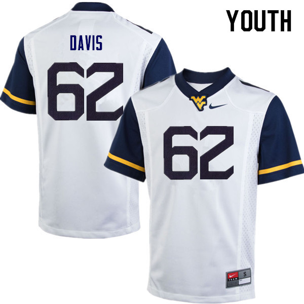 NCAA Youth Zach Davis West Virginia Mountaineers White #62 Nike Stitched Football College Authentic Jersey LR23M84EI